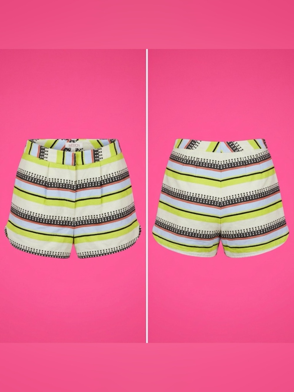Weston Wear Striped High-Waist Shorts in Lime, Black & White